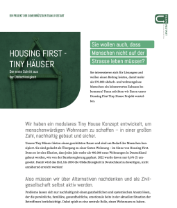 Flyer für das Fundraising zum Projekt Tiny Häuser Housing First